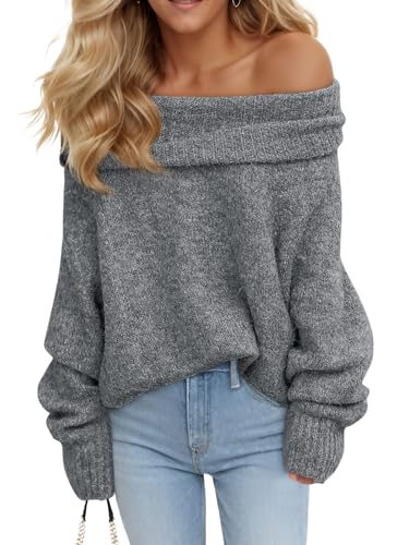 Image of Saodimallsu Womens Off The Shoulder Sweaters Oversized Long Sleeve Loose Ribbed Knit Fall Trendy Pullover Tops