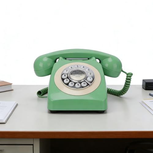 Hamwesh Telefon Stacjonarny w Stylu Retro, Wybieranie za pomocą Przycisku Bezpieczeństwo w Przypadku Awarii Zasilania Telefon Vintage, Przewodowy Stacjonarny z funkcją Ponownego Wybierania Numeru