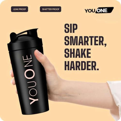 Image of YOUONE Stainless Steel Shaker Bottles For Gym - 100% Leakproof Guarantee, Ideal For Protein, Pre Workout, Bcaas & Water Bpa Free Material (Red) (Black)
