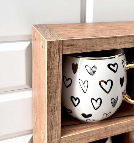 Image of Hamdan Collection Wall Mounted Mug Shelf - Coffee Cup Storage - Kitchen Wall Rack - Floating Cup Organizer - Rustic Coffee Bar Shelf (11 Com)