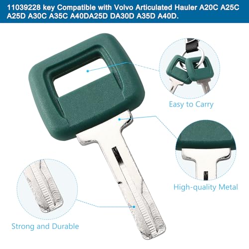 VooGenzek 2 Stücke 11039228 Ersatz Zündschlüssel, Baumaschinen Schlüssel, Universal Zündschalter, mit Schlüsselring, Kompatibel mit Volvo A20C A25C A25D A30C A35C A40 DA25D DA30D A35D A40D