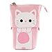 Produktbild 95sCloud Leinwand Bürobedarf Schule Federmäppchen Schüler Karikatur Niedlich Katze Teleskopisch Mäppchen Kosmetiktasche Schreibwaren Box Stift Bleistift Ablage Kleinteileaufbewahrung (Pink)
