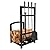 Lavish Home 5-Piece Fireplace Tool Set and Log Rack - Mission-Style Firewood Holder with Shovel, Broom, Tongs, and Poker for Hearth (Matte Black)