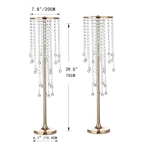 29.5In Elegant Tall Gold Wedding Centerpiece Stand, 2Pcs Metal Flower Candle Holder With Sparkling Crystal Beads, Used For Wedding Party Event, Birthday,Reception, Home Décor #TOP5