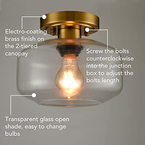 JEENKAE Contemporary Semi Flush Ceiling Light, Clear Open Glass Fixture by JEENKAE - Used condition - Image 2