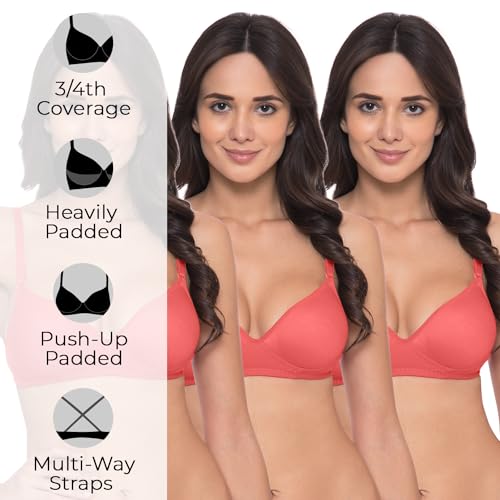 Image of Komli - Heavily Padded Push-Up Bra - Cotton Rich - Balconette - 3 /4th Coverage, Seamless, Wireless, Multiway Straps - T-Shirt Bra