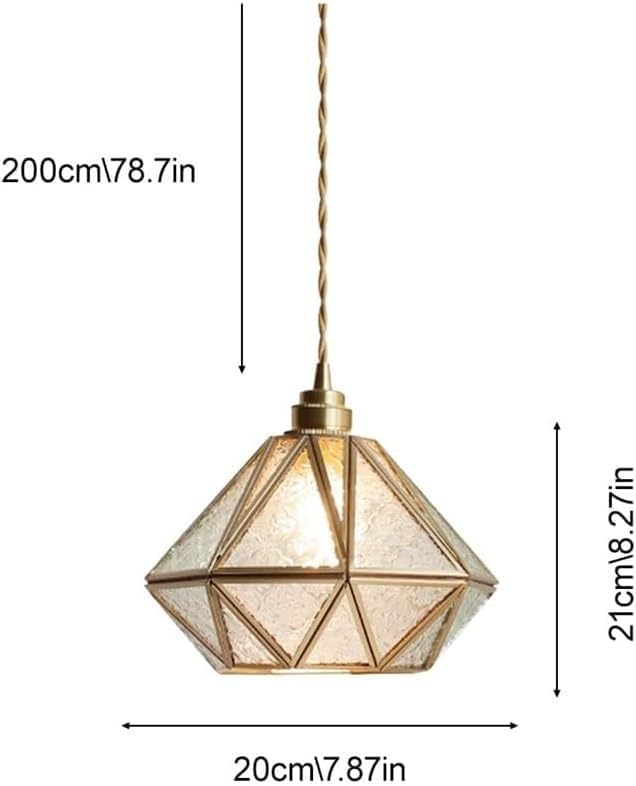 7.9 Inch Geometric Brass Pendant Light, Gold Adjustable Textured Glass Hanging Ceiling Lamp, Mid-Century Modern Diamond Fixture for Kitchen Island Bedroom Dining Room