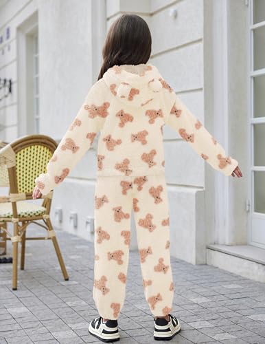 Image of Arshiner Girls 2 Piece Outfits Fuzzy Sweatsuits Hoodie and Sweatpant Sets