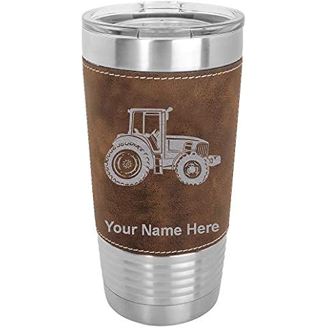 LaserGram 20oz Vacuum Insulated Tumbler Mug, Farm Tractor, Personalized Engraving Included (Faux Leather, Rustic) Cover