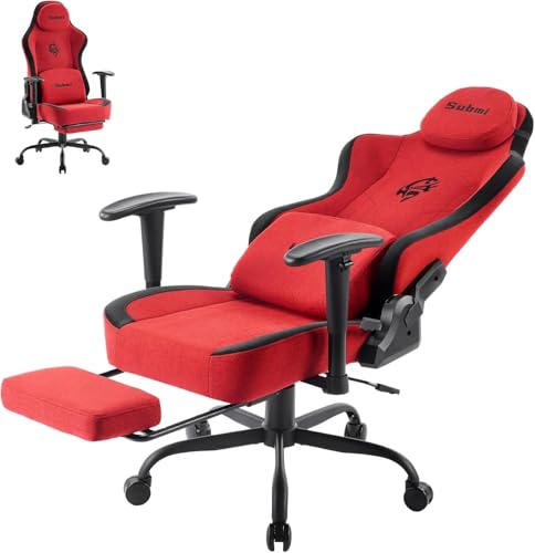 Submi Silla Gamer, Sillas Gaming con Reposapiés Telescópico, Cadeira Gaming de Alta Densidad, Ergonomóica Chair Pivotante 360°, Sillas Ordenador Oficina, PC Silla Gamer Adulto, Regalo (Rojo)​​