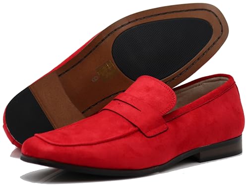 Enzo Romeo MHG Mens Business Casual Formal Vegan Suede Loafers Slip On Driving Dress Shoes (11 Red 02)
