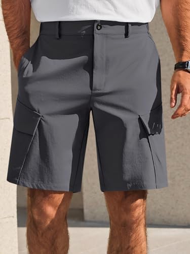 Runcati Mens 9" Golf Shorts Quick Dry Stretch Lightweight Elastic Waist Work Hiking Summer Dress Shorts with 4 Pockets Dark Grey — view 2
