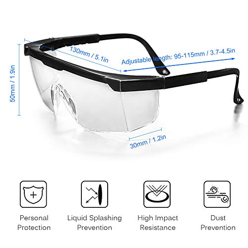 KKmoon Óculos de segurança com braços estendidos Óculos de proteção pessoal para adultos com lentes