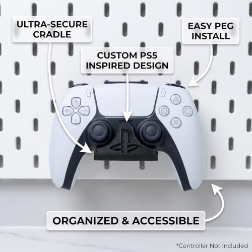 Image of PS5 Controller Holder for IKEA Skadis Pegboard | Organizer Hook Stand & Secure Display Hanger for PlayStation 5 Controller, Black, 2