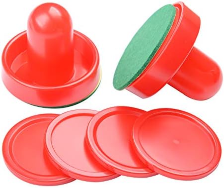 MUZOCT Great Goal Handles Pushers Replacement Accessories for Game Tables - 2 Red Air Hockey Pushers and 4 Red Pucks for Children 2.36"x1.96" Mini size