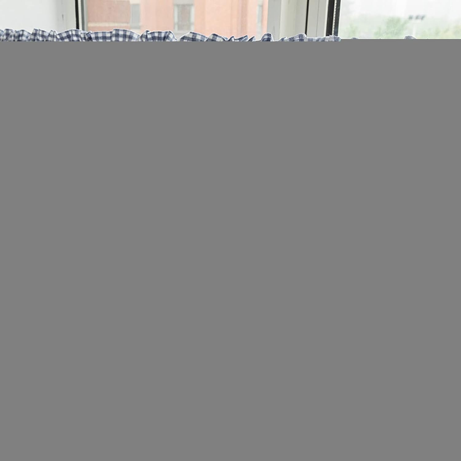 LUNEZY Kitchen Curtain,Voile Curtains Tier Curtains,Country Style Bistro Curtain,Small Cafe Curtains,Checkered Gingham Short Store Curtains,Short Half Window Valance Curtain for Balcony B