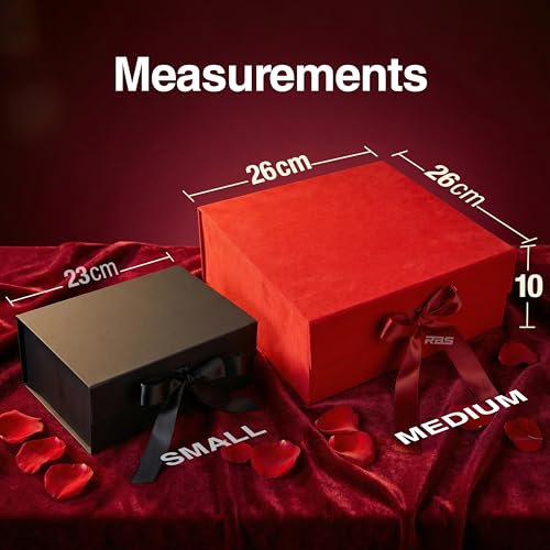 Image of RBS-Medium Red Gift Box Empty 26x26x10cm Premium Velvet Material Gift Packing Box with Ribbon (1 Pack) Holds Upto 8 kg Ideal for Gift Hamper Boxes for Empty and All Occasions Giff Boxes (Red Velvet)