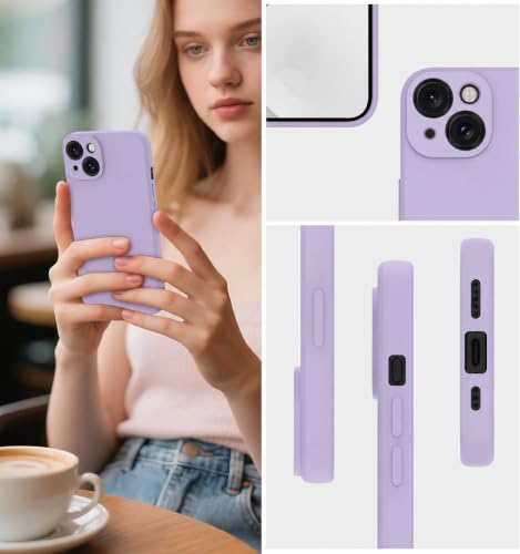 Image of DIZORO Square Microfiber Candy Case Compatible for iPhone 14 Plus Shockproof Slim Back Cover Liquid Silicone Case - Lilac