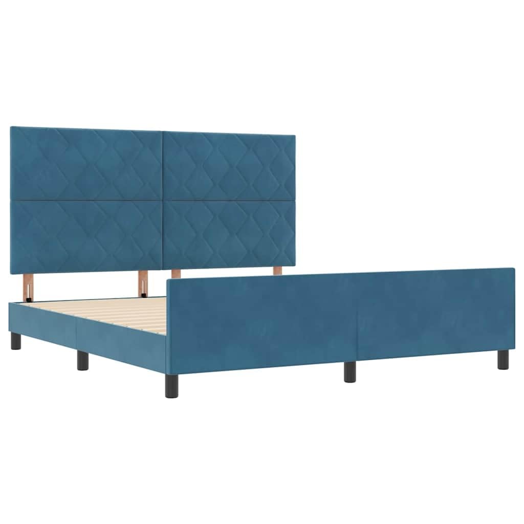 Velluto premium legno massello Modern Box regolabile 180x200 cm Blu scuro