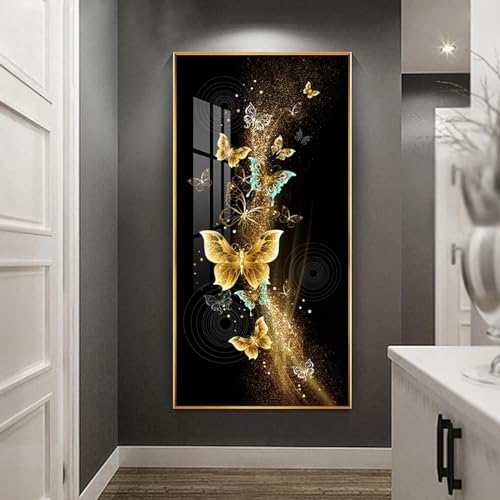 Peinture sur toile abstraite papillon doré pour grand salon moderne 70x140 cm