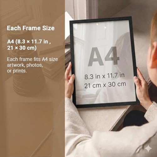 Image of HOTHOUSE Wooden Photo Frame for Wall Decor | Aesthetic Frame for Living Room & Office | Certificate Frame A4 Size | Photo Frame for Home Decoration Set of 4 (BLACK, Pack of 4)
