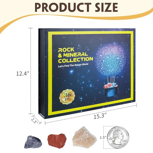 BTYCityMao Rock Collection for Kids - 36pc Cool Rocks and Gems Stones Crystals Kit - Rocks and Minerals Science Kit with Leaning Guide - Earth Science Activity Kit - Rock Collection Box for Kids - Thumbnail 5