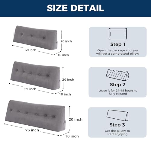 Wedge Pillow Headboard Queen, Triangular Headboard Pillow, Wedge Headboard Pillow for Bed Sofa, Daybed Pillows for Sitting up, Reading or Working with Removable Cover, Dark Grey