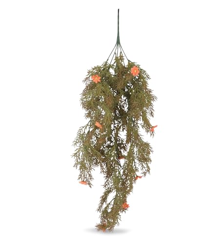 Image of Foliyaj Artificial Orange Daisy Vine with Metal Wall Stand | Show Pieces for Living Room | Faux Plants for Home Decor | Decorative Creeper Vine for Home and Office Decoration | 70 cm Length