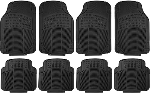Image of FH Group Automotive Floor Mats - Heavy-Duty Rubber, Universal Fit Full Set, Climaproof, Trimmable for Most Cars, Sedan, SUV, Truck, Black (Pack of 2)