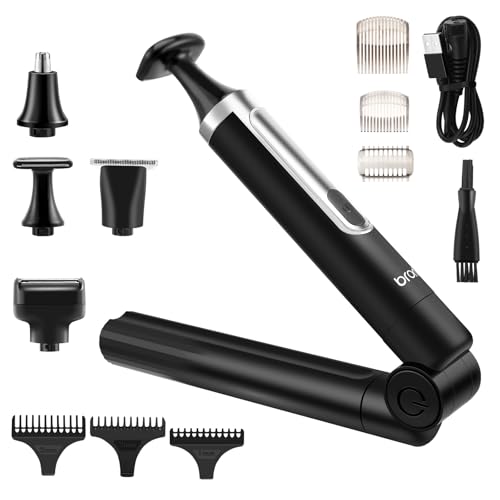 Back Shavers for Men, 4 in 1 Mens Electric Back Razor, IPX6 Waterproof Cordless Body Hair Trimmer, with Foldable Extendable Long Handle, 4 Heads, 3 Positioner, Charging Dock, for Facial, Back, Nose