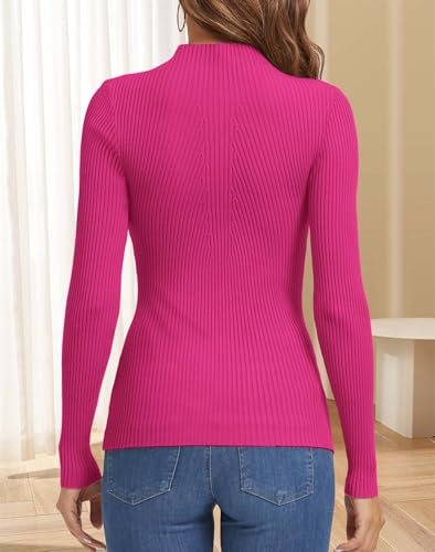 Image of ATHMILE Women's 2026 Fall Long Sleeve Pullover Ribbed Knit Sweater Low Mock Neck Slim Fit Basic Casual Tee Tops