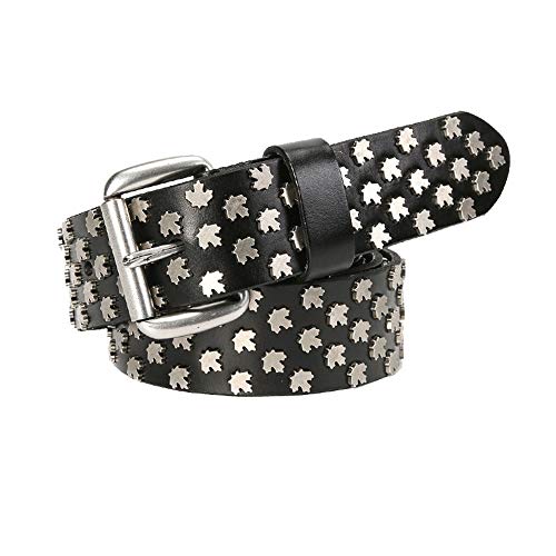 NeoMcc Leder Nietengürtel Ahorn Niet Zubehör Gürtel Pin Schnalle Männer und Frauen Leder Punk Gürtel Unisex-Punk-Gürtel (Color : Black, Size : 115) Cover