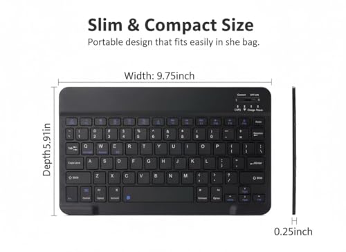 Image of Bluetooth Keyboard - 1 Year Warranty Keyboard for iPad & Tablet, Universal Wireless Keyboard Compatible with iOS, Mac, Windows, Android, 90H Battery, Rechargeable Slim Keyboard