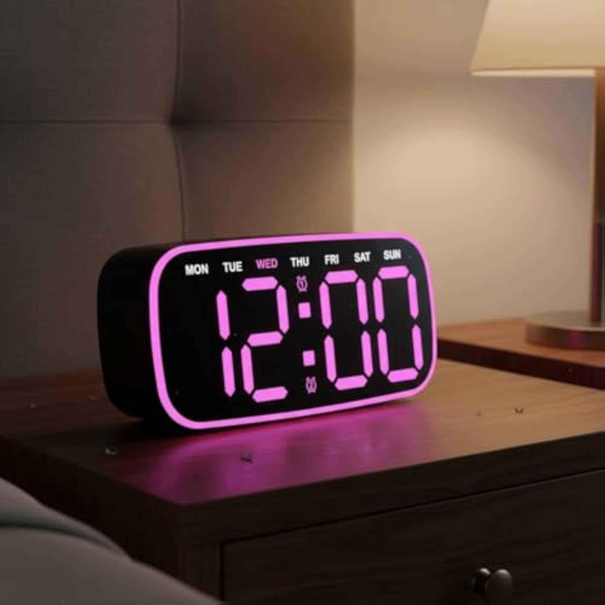 Wood Grain Desk Timepiece with Large Display
