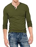 KUYIGO Mens Slim Fit Long Sleeve Beefy Fashion Casual Henley T Shirts of Cotton Shirts (Medium, Army...