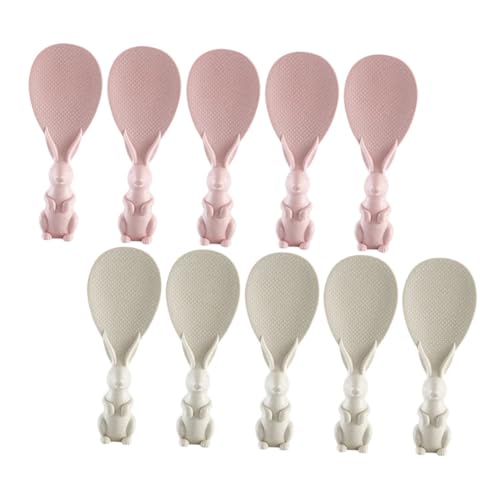 Cabilock Wheat Stick Rice Spoon 10pcs Non-stick Rice Paddles Adorable Rabbit Design Easy to Clean and Use