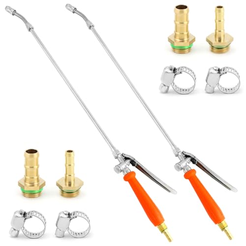 QWORK 2Pcs All Metal Replacement Sprayer Wand Kit - 29 Inch Adjustable Nozzle Brass Barbs Match 3/8 & 1/4 Hoses Universal Sprayer Wand with Shut off Valve & 2 Hose Clamps