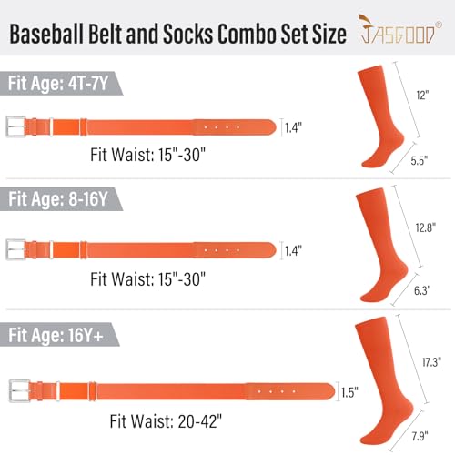 Image of Baseball Socks and Belt for Youth Adult Softball Socks Combo Elastic Waist Belt for Men Kids Boys Girls Women JASGOOD