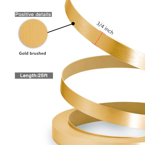 Image of Gold PVC Edge Banding, 3 /4 inch x 25ft Brushed Aluminum Edge Trim for Cabinet Repair & Furniture Restoration