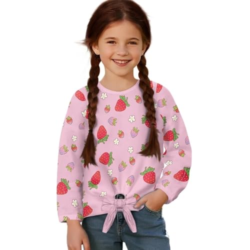 Long Sleeve Shirts for Girls Comfy Athletic Tees Top Casual Tie Knot Front Blouse Kids Fall Sweatshirts