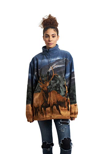 Men's Women's Sweater Jacket Full Zip Fleece Elk Wildlife Sweatshirt Wildkind - Thumbnail 2