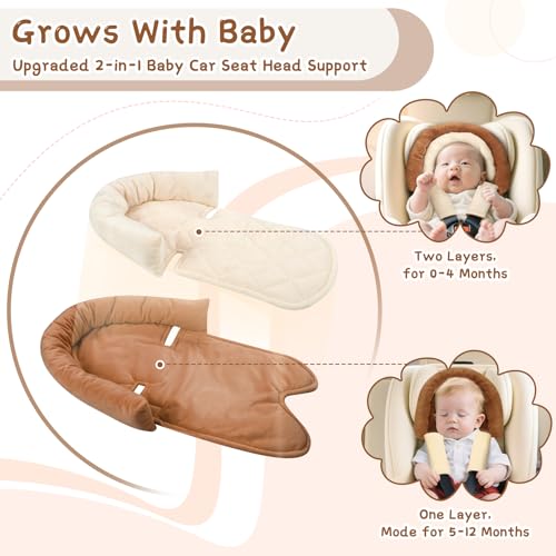 Image of Baby Car Seat Head Body Support & Strap Covers, 2 in 1 Infant Car Seat Insert, Reversible Soft Breathable Newborn Cushion Pads for Preemie, Perfect for Baby Carseats, Strollers, Swings (Brown)