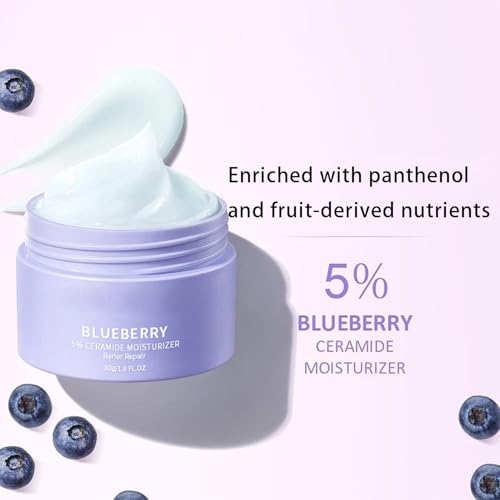 Grospe Blueberry Ceramide Moisturizing Cream - Face Moisturizer with Fruit Extract & Hyaluronic Acid, Intense Hydration for Dry & Sensitive Skin, Vegan Formula (1oz)
