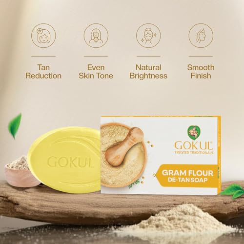 Image of GOKUL Gram Flour Soap | Skin Brightening, Dark Spots, Pigmentation & Tan Removal Bathing Soap For Men & Women | 75gm (Pack of 3)