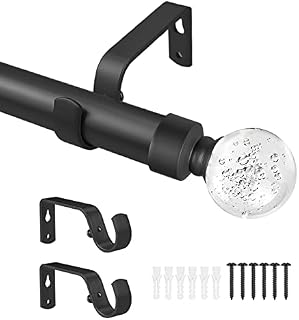 PinLin Living Room Crystal Curtain Poles Metal Extendable - Includes Curtain Rod, Diamond Finials, Screws, Brackets & Fittings Set (Black, 56-107cm)