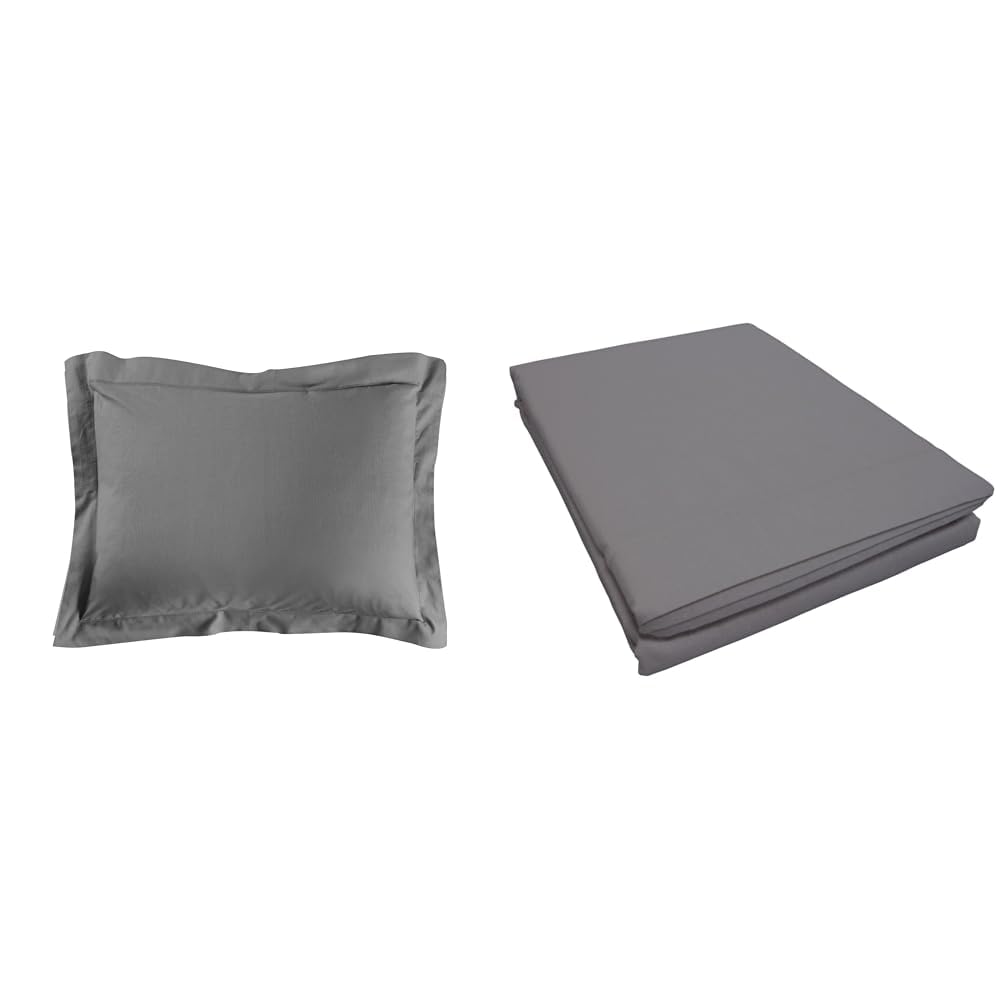 Taie d'oreiller et drap plat en coton gris douceur d'intérieur lina