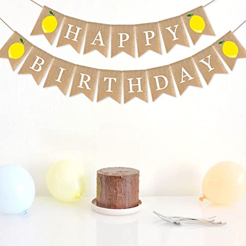 Lemon Happy Birthday Bunting Banner Decorative Jute Burlap Banner Party Supplies for Baby Shower, One Banner Party Decorations, Photo Props by Bchinb - Used condition - Image 8