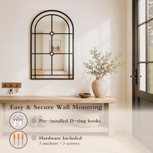 Image of Saliwa Black Arched Mirrors for Wall, 30 inch x 20 inch Wall Mirror for Entryway, Living Room, Bedroom, Bathroom, Fireplace, Window Mirror with Metal Frame