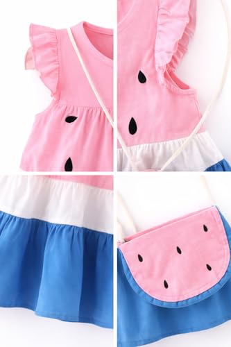 Image of Bold N Elegant One in Melon Girl's Cap Sleeve Cotton Summer Party Flared Knee Length Dress Frock with Faux Bag Purse for Infant Toddler Baby Girl's