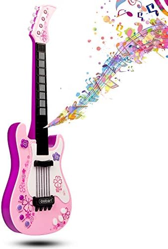JINRUCHE Toy Guitar for Kids, Electric Guitar with Vibrant Sounds No String Musical Instruments Educational Toy for Children Great for Boys Girls (Pink)